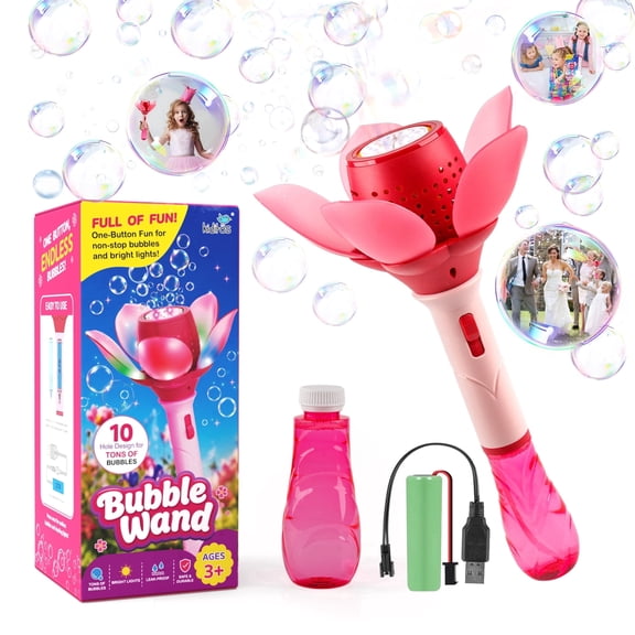 Kiditos Light-Up Blooming Flower Bubble Wand for Kids, Automatic Bubble Machine with Bubble Solution, Outdoor Summer Toy for Family Fun, Birthday & Graduation Gift for Girls, Boys & Toddlers