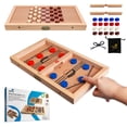 thumbnail image 1 of Kiditos Fast Sling Puck Game 2-in-1, Wooden Board Game, Portable and Sturdy Desktop Toy, Checker Board Game, Tabletop Game for Kids and Adults 15.35" x 9.06" Board with Color Puck for School or Travel, 1 of 9