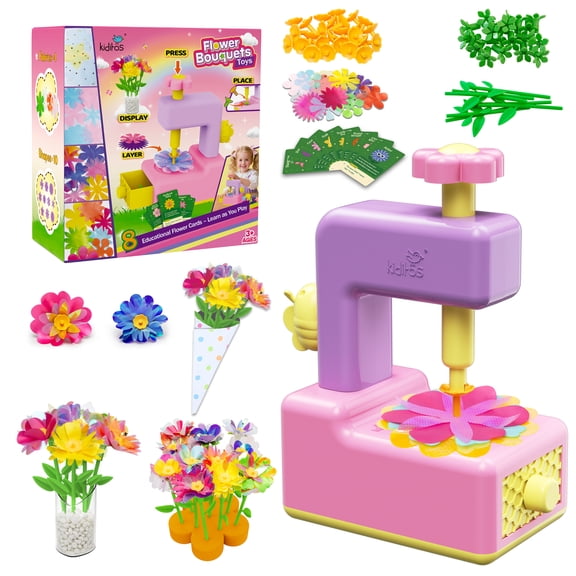 Kiditos Flower Maker Toy for Kids, DIY Flower Bouquet Craft Kit, Build Your Own Flower Bouquet, Flower Craft Kit for Girls, Arts and Crafts Gift for Girls Age 3+