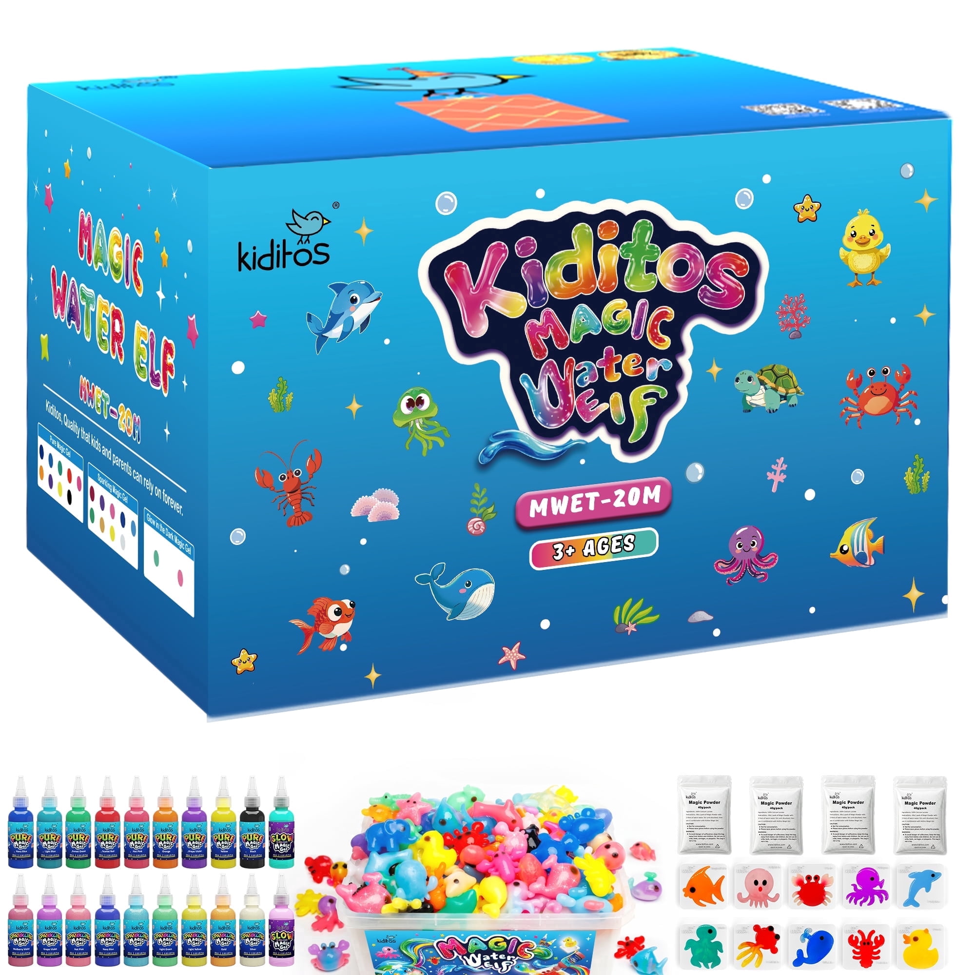 Kiditos Magic Water Elf Toy Kit, Aqua Fairy Water Gel Kit-20 Magic Gels &10 Molds–Make Your Own Water Pets&Squishy Toys–Creativity DIY Craft Kit,Birthday Gifts&Party Favors for Kids Ages 3+