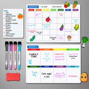 Kiditos Magnetic Calendar for Refrigerator, Dry Erase Whiteboard Set, Monthly, Weekly & Daily Planner with Clear Fridge Checklist, 10 Decorative Magnets, 4 Color Markers, Kitchen & Apartment Decor