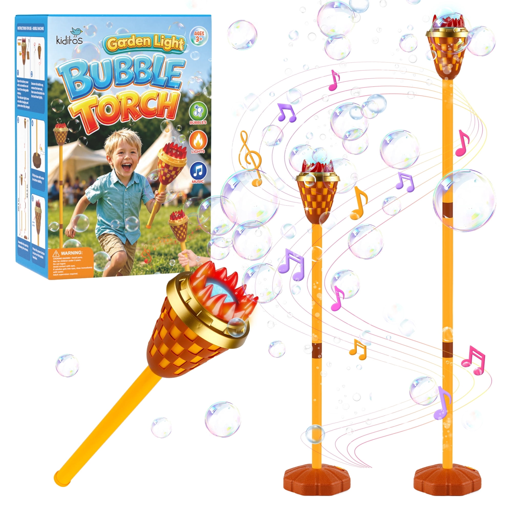 Kiditos Torch Bubble Machine for Kids, 2-in-1 Standing Bubble Maker ...