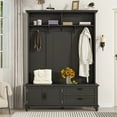 thumbnail image 1 of Kidkapers Black Modern Hall Tree: 2 Large Drawers, Storage Cabinet, Widen Mudroom Bench - 5 Coat Hooks, 1 of 1