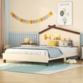 thumbnail image 1 of Kidkapers Cream+Walnut Full House-Shaped Bed Frame: Wood Kids Bed with Headboard, Motion Night Lights, No Box Needed, 1 of 5
