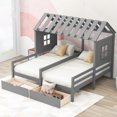 thumbnail image 1 of Kidkapers Grey Twin Montessori House Bed: Double Shared Bed with Storage Drawers, Perfect for Boy and Girl Shared Rooms, 1 of 5