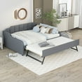 thumbnail image 1 of Kidkapers Grey Upholstered Daybed with Trundle, Bedroom Living Room Sanctuary, USB Charging Ports, Adjustable Trundle, Slat Support, No Box Spring Required, 1 of 5