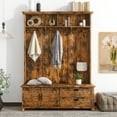 thumbnail image 1 of Kidkapers Rustic Brown Modern Hall Tree: 2 Large Drawers, Storage Cabinet, Widen Mudroom Bench with 5 Coat Hooks, 1 of 1