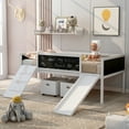 thumbnail image 1 of Kidkapers White Twin Size Loft Bed with Slide and 3 Double-Sided Chalkboard, Wood Bed with Two Storage Boxes, Climbing Frame, Slide, Kids Loft Bed Frame, 1 of 5