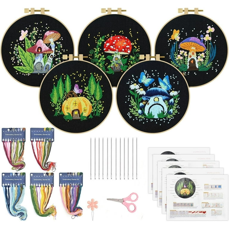 Kidlove 5 Sets Embroidery Kit for Beginners Art Craft Handy Sewing Set  Mushroom Cross Decoration Painting Stitch Starter Kits 