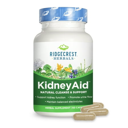 RidgeCrest Herbals KidneyAid, Kidney Health Support Supplement with Hydrangea, Juniper, Fenugreek, Horsetail, Support for Normal Urinary Tract Health and Bladder, Trace Minerals (60 Caps, 30 Serv)