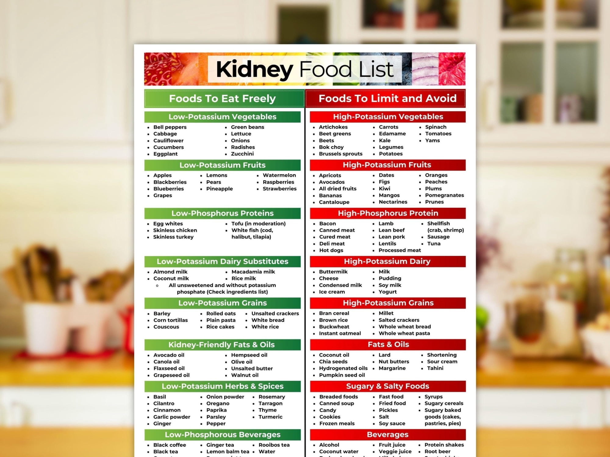 Kidney Diet Food List Poster, Kidney Disease Guide Poster - Walmart.com