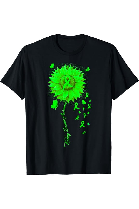 Kidney Disease Awareness Green ribbon Sunflower T-Shirt