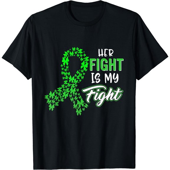 Kidney Disease Awareness Her Fight Green Ribbon Support Mom T-Shirt Black 3X-Large