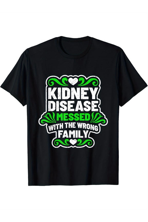 Kidney Disease Awareness T-Shirt, 100% Cotton Crew Neck Tee, Casual Short Sleeve Knit Fabric Top with "Messed with the Wrong Family" Print for Adults - Spring/Fall