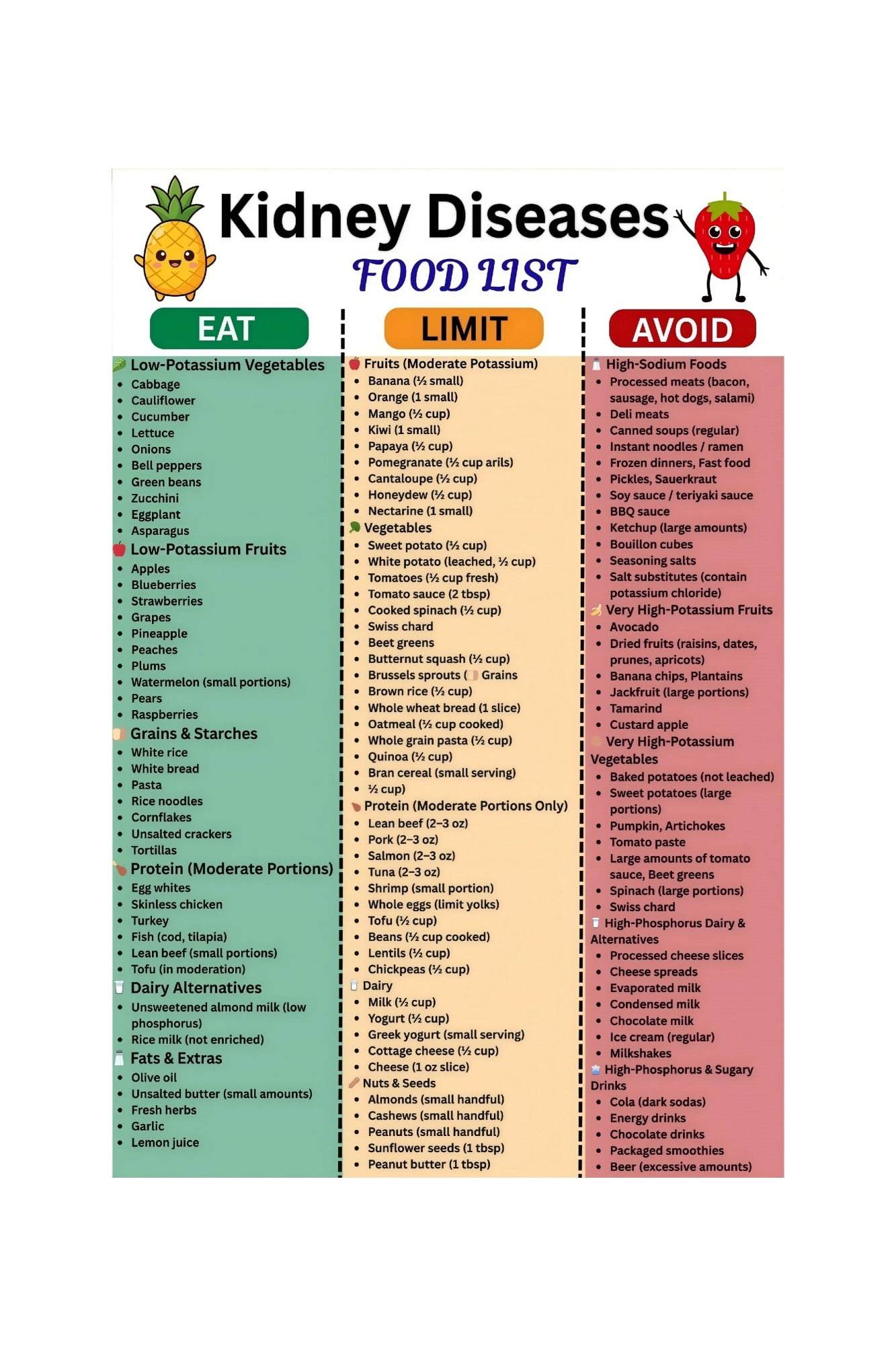 Kidney Disease Food Guide Poster for Stage 3 and Stage 4 CKD Renal Diet ...