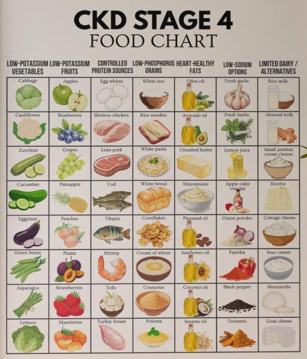 Kidney Food Chart Poster, CKD Stage 4 Food Guide Poster, Kidney Diet ...