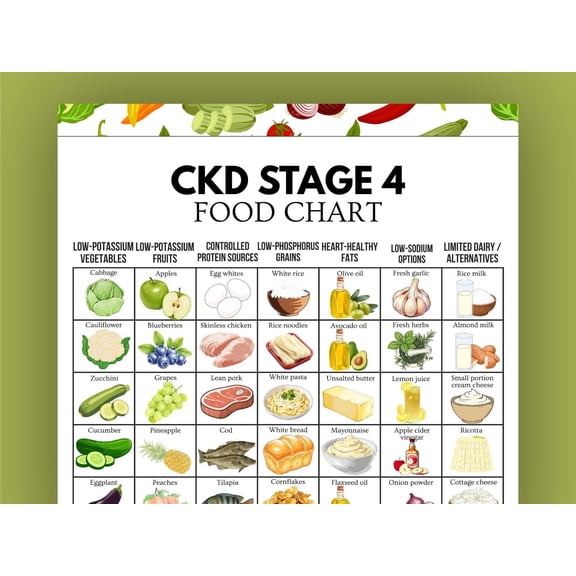 Kidney Food Chart Poster, CKD Stage 4 Food Guide Poster, Kidney Diet Poster
