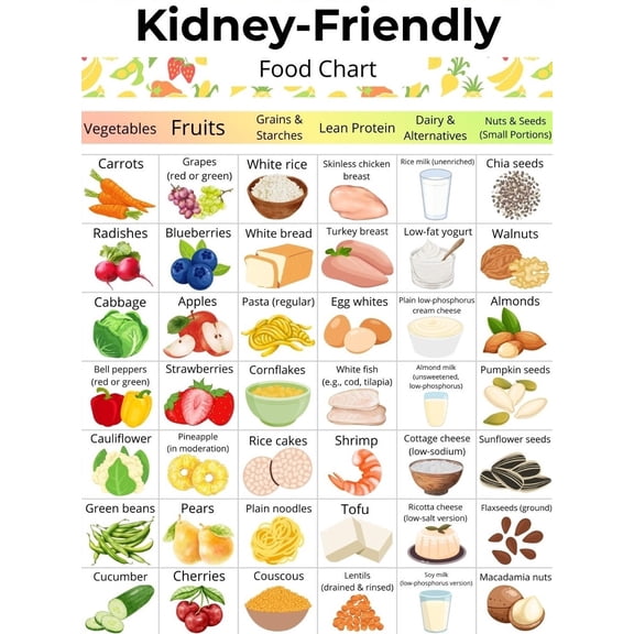 Kidney Friendly Food Chart Poster Kidney Diet Food List Kidney Grocery List, Low Potassium Shopping List, Low Sodium Food Chart Poster