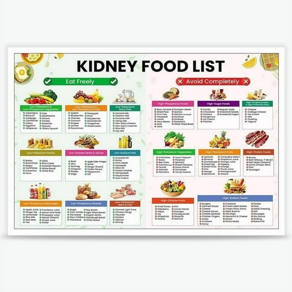 Kidney Friendly Food List Chart 8 x 12 Metal Tin Sign - Beginner Renal Diet Meal Guide Print Low Potassium Grocery List For Renal Health diet kitchen rustic metal sign