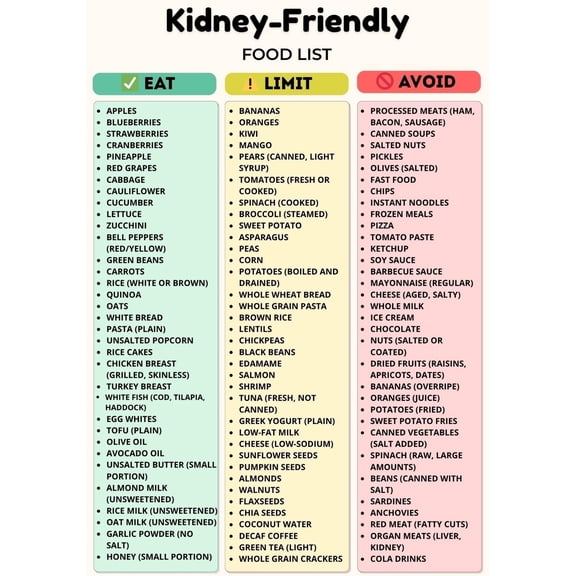 Kidney Friendly Food List Poster Kidney Dietary Food Low Sodium And Low Potassium Food Chart Poster Diet Plan Poster