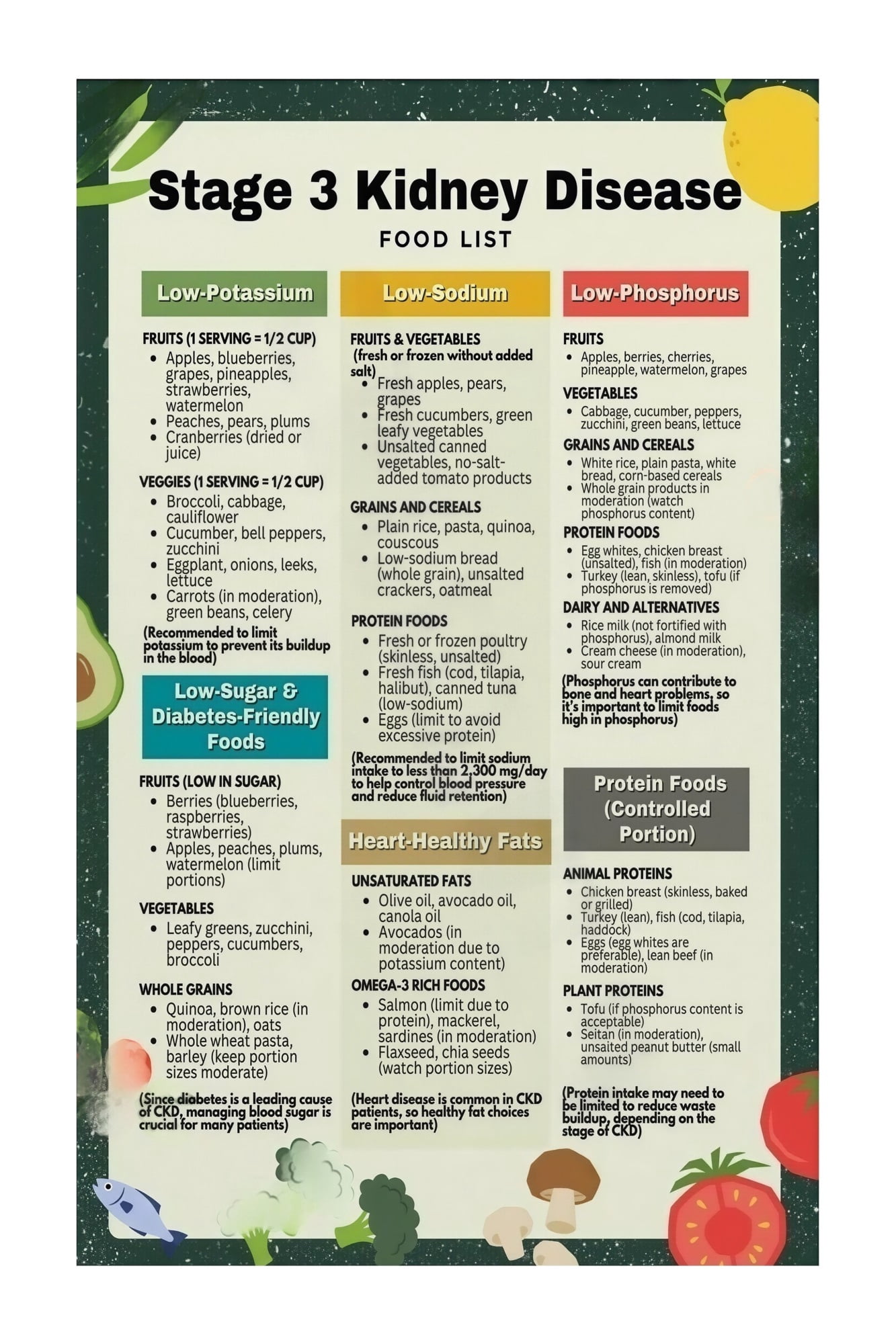 Kidney Friendly Foods Chart for Stage 3 CKD Renal Diet Visual Eating ...