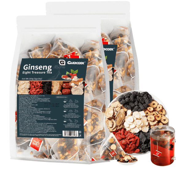 Kidney Ginseng Five Treasure Tea -Eight Treasure Tea with Wolfberry & Mulberry maca root- for Men's Health and Wellness Cleanse 2Pack (60 sachets)