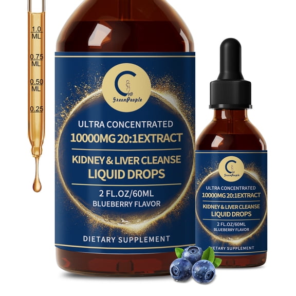 Kidney & Liver Cleanse Liquid Drops - Kidney & Liver Drops with 20:1 Cranberry Extract & Chanca Piedra, 2 Oz 60ml Blueberry Flavor