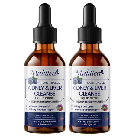 Mulittea Cranberry Liquid Drops with Milk Thistle, Chanca Piedra, Elderberry- Kidney & Liver Support Drops - Supports Urinary Tract Health & Natural Flushing - Vegan, Alcohol-Free, 4 fl oz