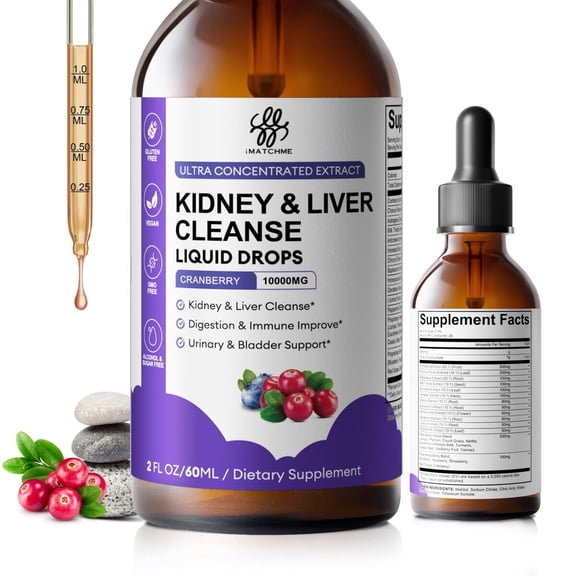 Kidney & Liver Support Drops - with Cranberry & Chanca Piedra Extract - Vegan - 2 Fl Oz
