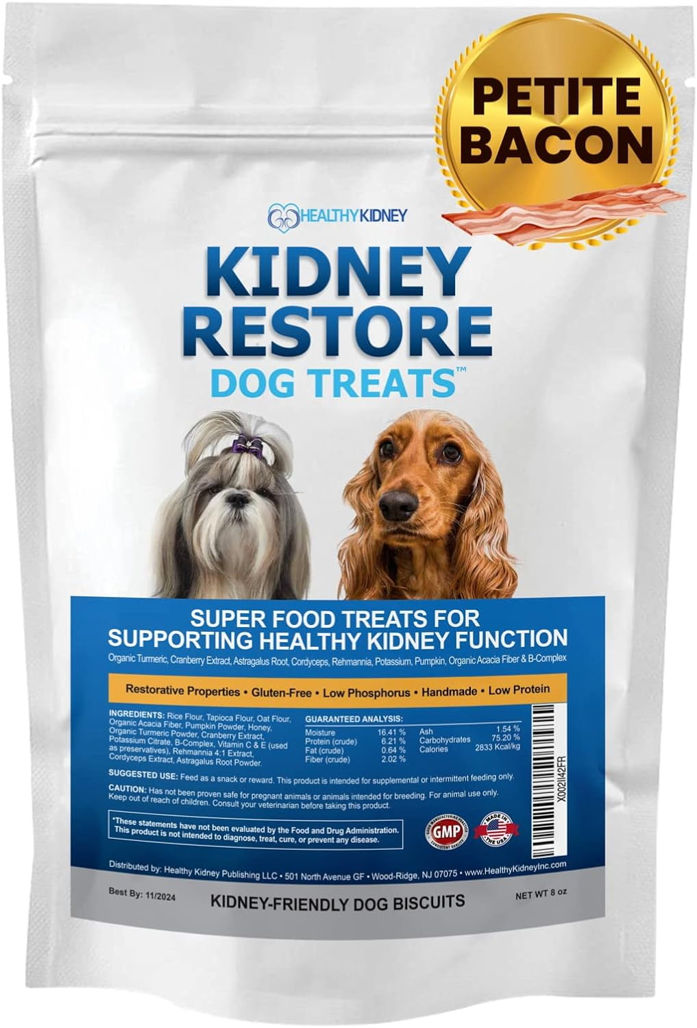 Kidney Restore Bacon Dog Treats for Petite Dogs, Low Protein Treats (16oz)