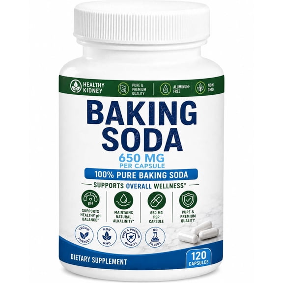Kidney Restore Baking Soda Capsules 650mg - Sodium Bicarbonate 1 Ounce
