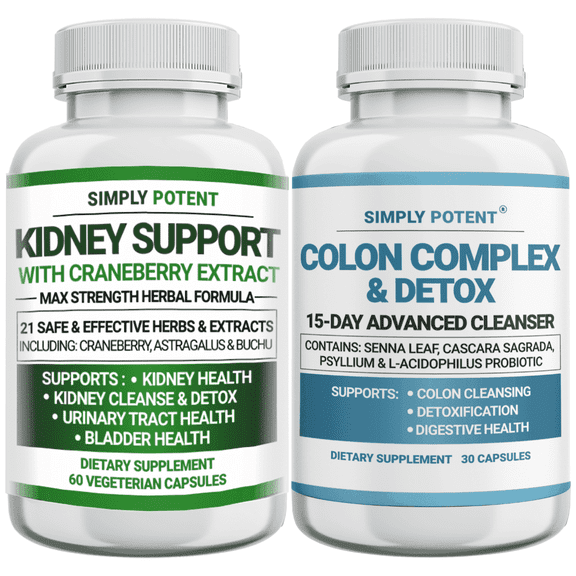 Simply Potent Kidney Support & Colon Cleanse Bundle, Detox Cleanser, 15-Day Advance
