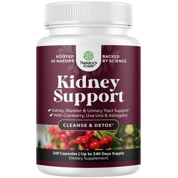 Natures Craft Kidney Support Herbal Supplement Capsules, Cranberry Blend, Non-GMO, 240 Count