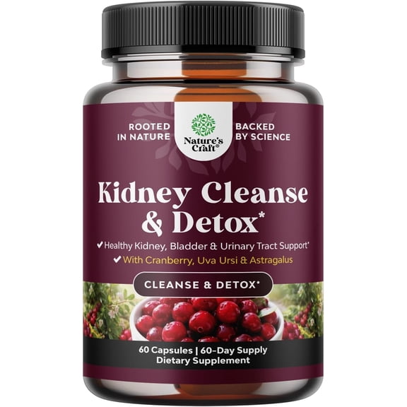Natures Craft Kidney Support Cranberry Pills for Kidney Cleanse & Urinary Tract Health, 60 Capsules