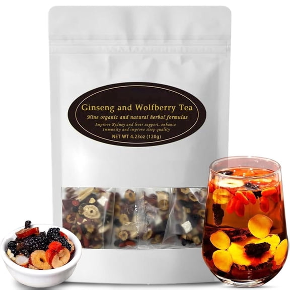 Title: Herbal Tea Blend with Ginseng & Wolfberry, Traditional Botanical Tea Bags, Naturally Caffeine Free Beverage, 30 Count
