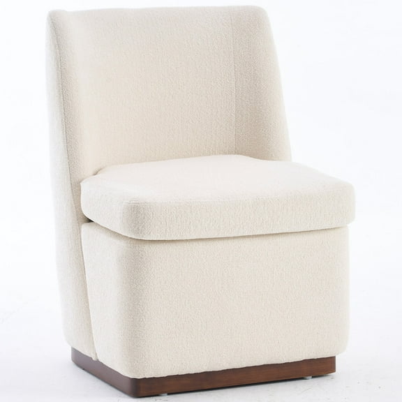 Kidol & Shellder Accent Chairs Boucle Modern Living Room Chair with Thickened Cushion, Curved Back Fabric Lounge Chair with Solid Wooden Base Easy to Assemble, for Dining Room Living Room, White