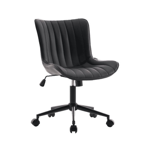 Kidol & Shellder Armless Desk Chair, Soft Faux Leather Swivel Office Task Chair, Black