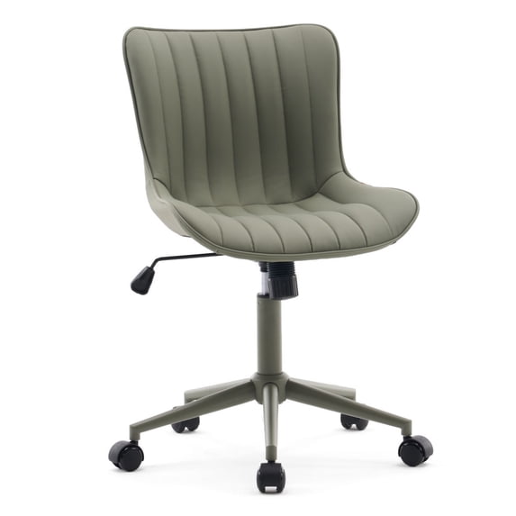Kidol & Shellder Armless Desk Chair, Soft Faux Leather Swivel Office Task Chair, Olive Green Same-Colored Bottom