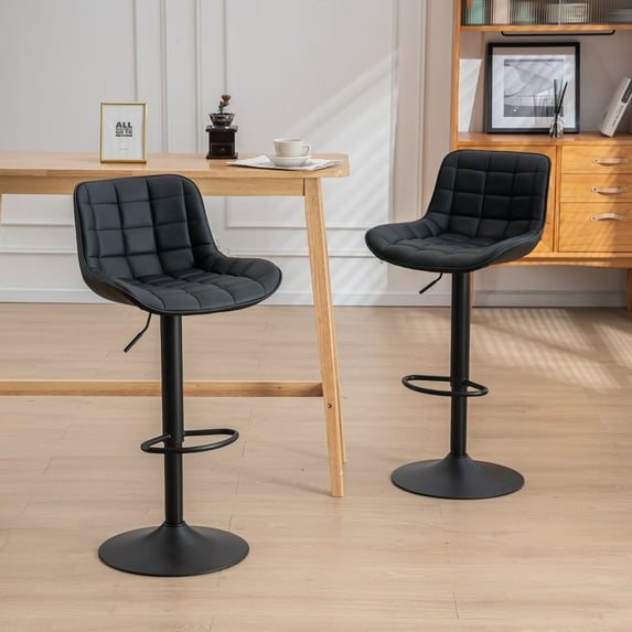 Kidol & Shellder Bar Stools Set of 2 Black PU Leather Swivel Adjustable Kitchen Barstools with Back