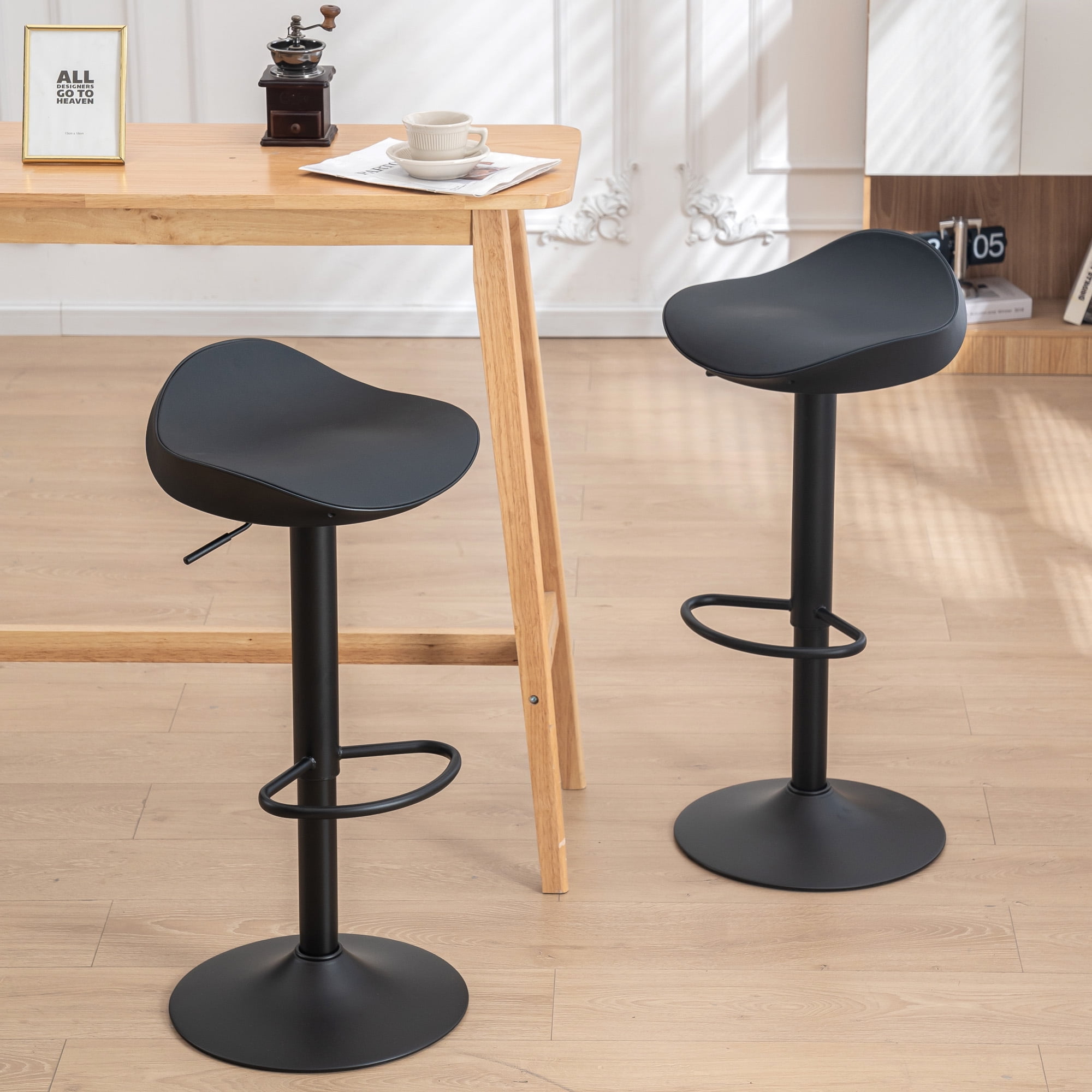 Kidol & Shellder Bar Stools Set of 2 Modorn Black Backless Swivel