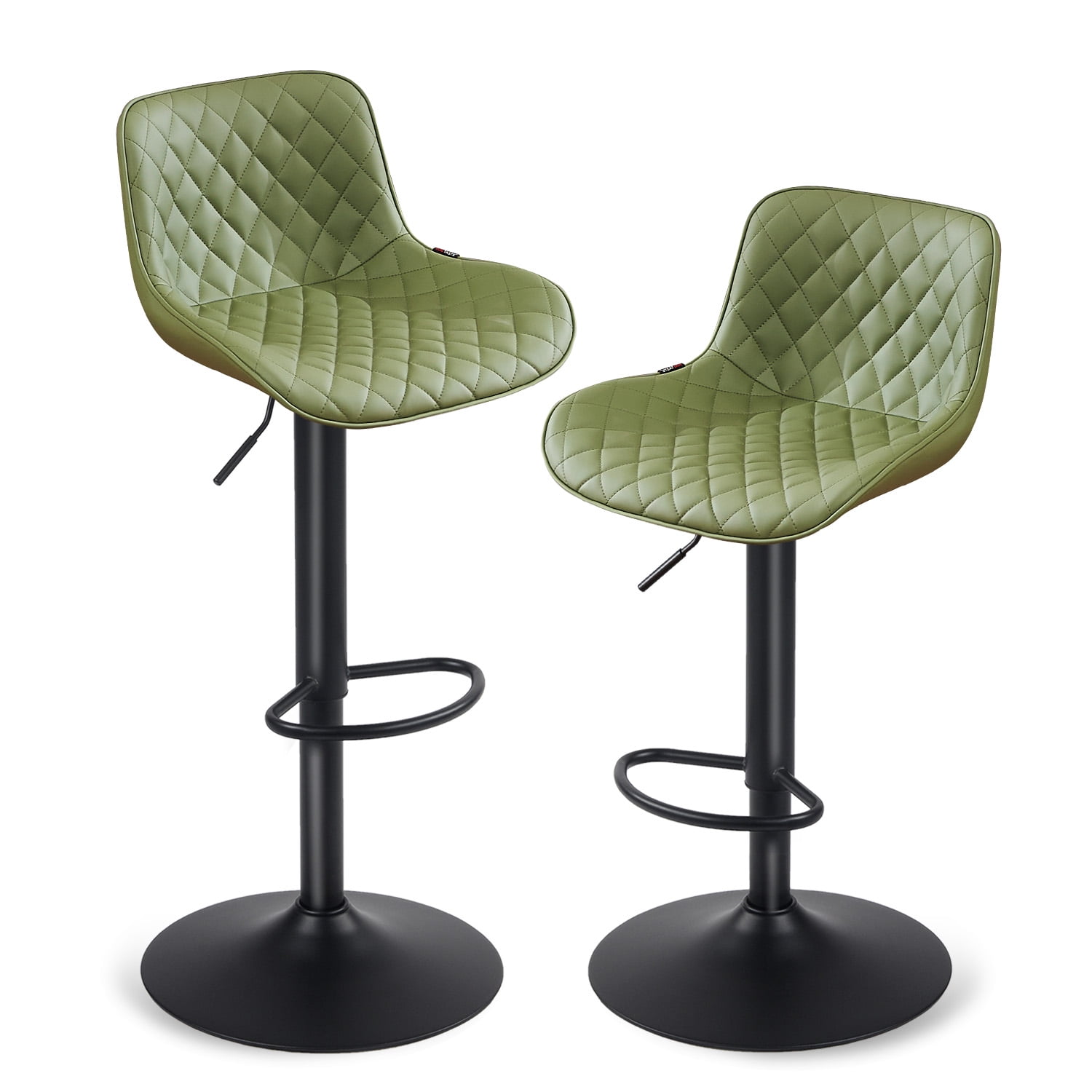 Olive Green Adjustable Faux Leather Swivel Bar Stools Set of 2