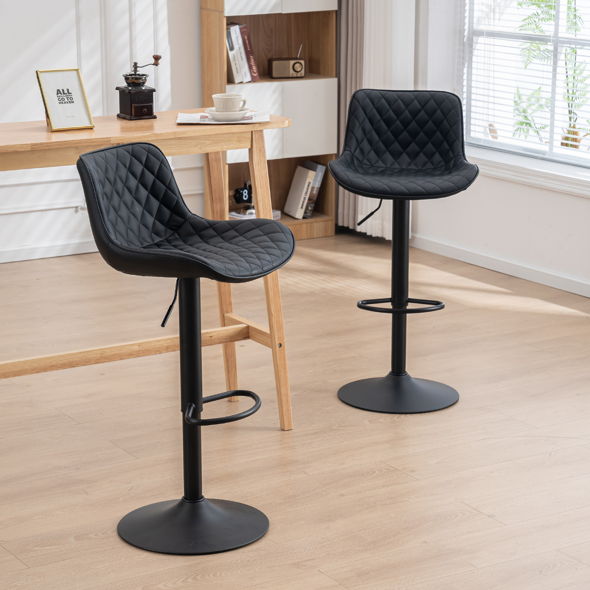 Kidol & Shellder Bar Stools Set of 2 Soft Adjustable Swivel Counter