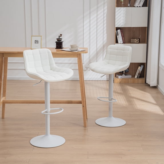 Kidol & Shellder Bar Stools Set of 2 White PU Leather Swivel Adjustable Kitchen Barstools with Back