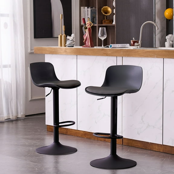 Kidol & Shellder Bar stools Counter Height Barstools Set of 2 with Chair Cushions Black Kitchen Swivel Adjustable with Back Modern Ergonomic Plastic Chairs- Black