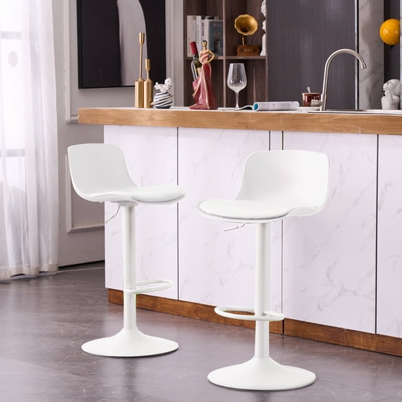 Kidol & Shellder Bar stools Counter Height Barstools Set of 2 with Chair Cushions Kitchen Swivel Adjustable with Back Modern Ergonomic Plastic Chairs- White