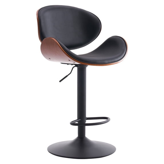 Kidol & Shellder Black Swivel Barstool Adjustable Bentwood Bar Stool Kitchen Island Counter Stool with Faux Leather Upholstery, Backrest & Footrest, Ideal for Breakfast Bars, Dining Rooms