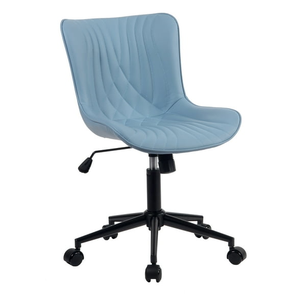 Kidol & Shellder Blue Desk Chair with Wheels, Adjustable Rocking Cozy PU Mid-Back Office Task Chair