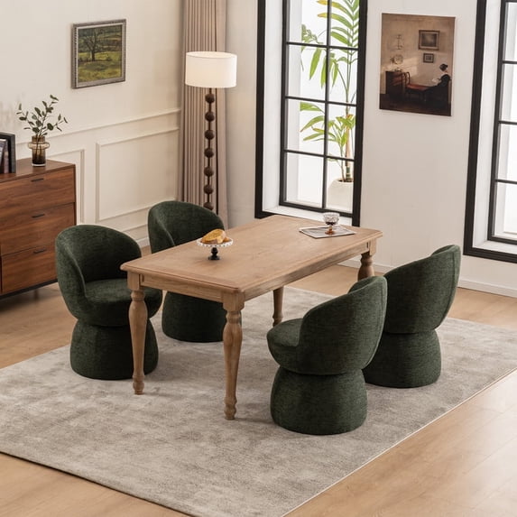 Kidol & Shellder Boucle Dining Chair 4PCS, Swivel Accent Chair with Armless Barrel Design & Mid Back, Plush Upholstered Seat for Kitchen, Living Room, Vanity Room, Easy-Clean, Green