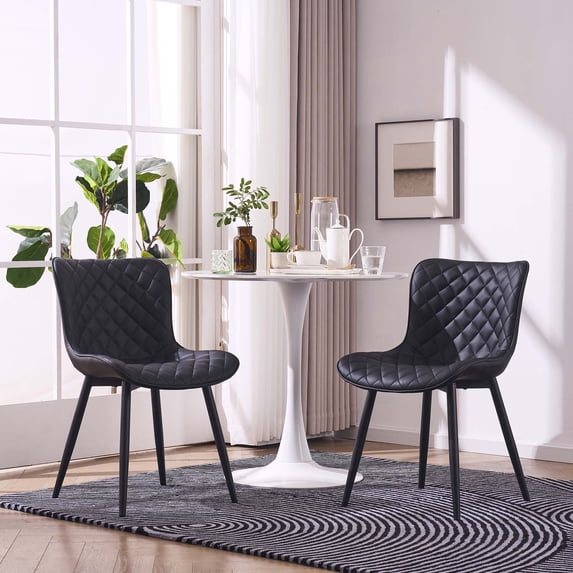 Kidol & Shellder Dining Chair Set of 2 PU Upholstered Washable Living Room Side Chairs, Black