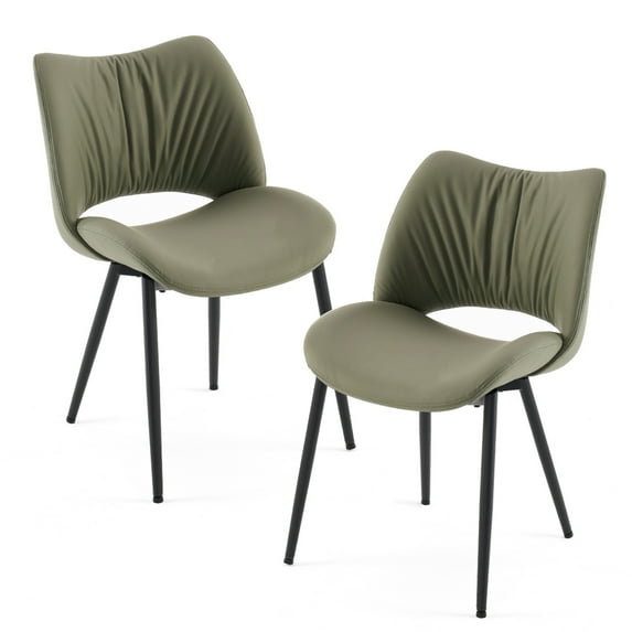 Kidol & Shellder Dining Chairs Set of 2, High Back Leather Dining chairs, Armless Kitchen Chairs with Metal Black Legs for Living Room, Kitchen, Dining Room, Olive Green